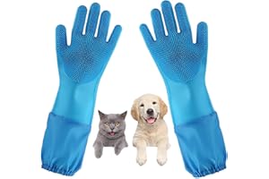 GALYNA Dog Washing Gloves, Pet Grooming Gloves with Soft Brushes, Bathing and Massaging for Dogs and Cats, Silicone Heat Resistant Cleaning Gloves with High-Density Teeth (Blue)