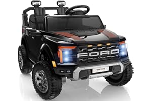 First Ride On 24V Ride on Toys for Big Kids, Licensed Ford F-150 Raptor 2 Seater Kids Ride on Car w/Remote Control, Toddler Electric Car w/LED Lights, Bluetooth, Truck Bed Storage, Soft Start (Black)