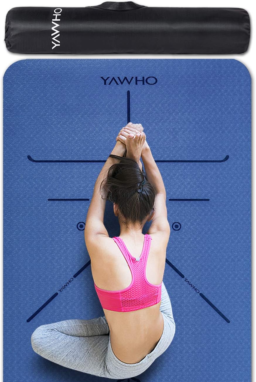 YAWHO Yoga Mat Fitness Mat Eco Friendly Material SGS Certified Ingredients TPE Specifications 72'' x 26'' Thickness 1/4-Inch Non-Slip Extra Large Yoga Mat with Carry Bag