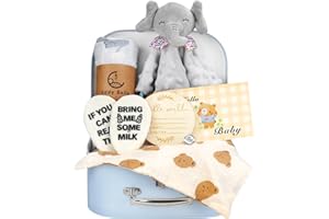 WECOOL Baby Boy Gift Basket Set, 8Pcs Newborn Baby Essentials Baby Gift Baskets Set, Cute & Practical Baby Boy Gift Baskets for Newborn, Baby Boy Gifts, Best Welcome Baby Gift & Gender Reveal Gift Basket