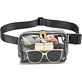 Clear Fanny Pack Belt Bag Stadium Approved for Women Men with Adjustable Strap Water-resistant Waist bag Clear Purse for Travel Workout Running Hiking(black)