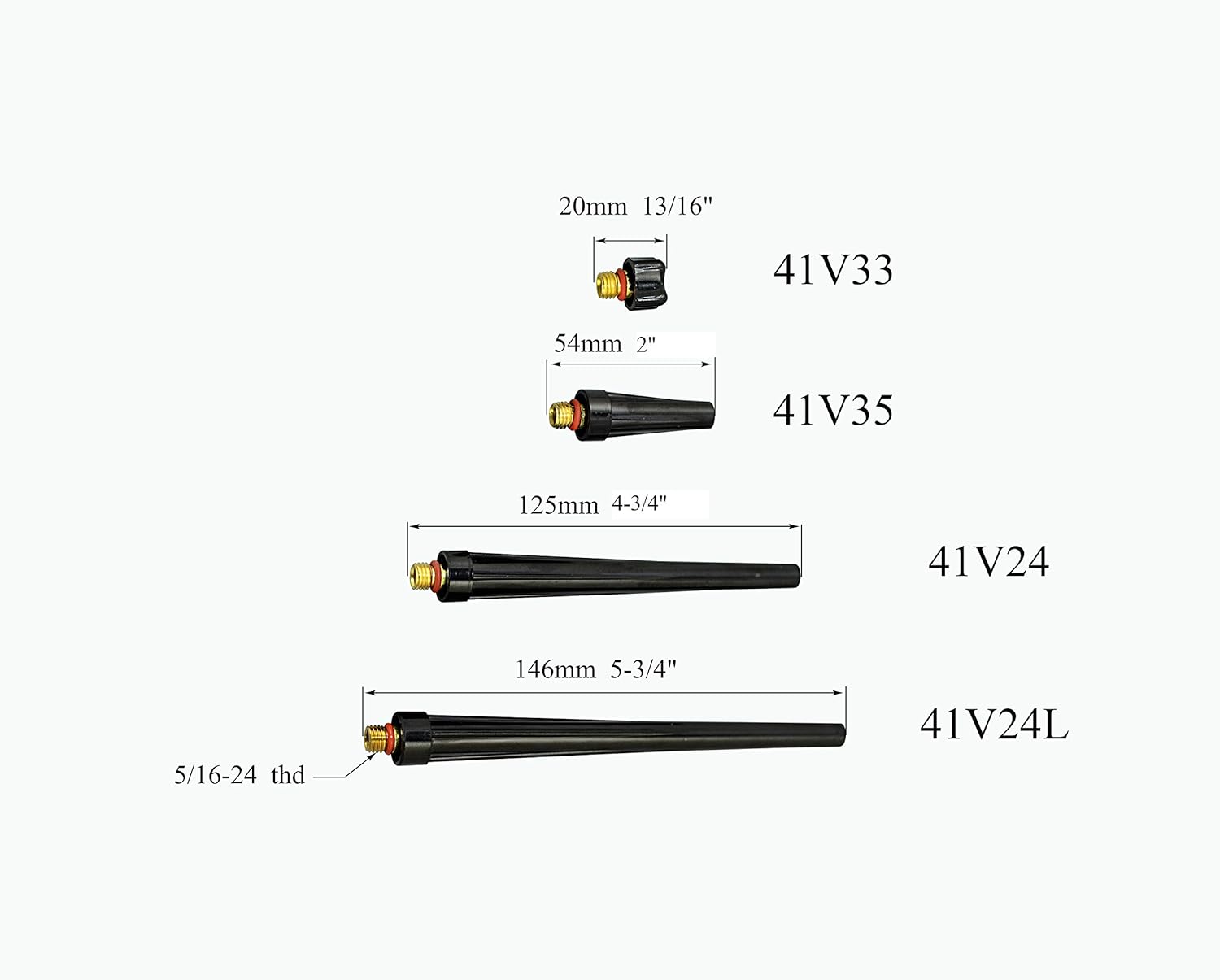 TIG Gas Lens Collet Body 13N21 45V42 (.040" & Ø1.0mm) 13N22 45V43 (1/16" & Ø1.6mm) 45V44 13N23 (3/32" & Ø2.4mm) 45V45 13N24 (1/8" & Ø3.2mm) Pyrex Cup #4 ~ #12 WP 9 20 25 TIG Welding Torch 39pcs - - 