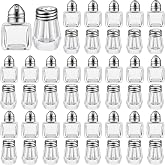 Zopeal 50 Set Mini Salt and Pepper Shakers Small Bulk Clear Individual Seasonings Tiny Spice Shakers for Kitchen Wedding Picnic, 2 Styles(Silver Lids)