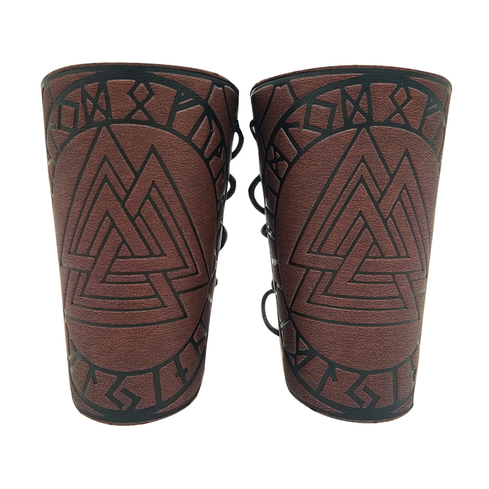 Viking Bracers Medieval PU Leather Arm Guards Viking Odin Valknut Wide Knight Cuff Viking Leather Armor Archery Bracers Wrap Gauntlet Wristband for Men Women LARP Cospaly (Brown)