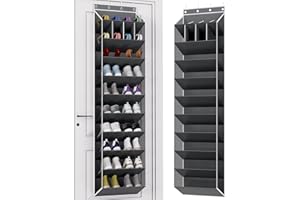 KYEVIS Over the Door Shoe Organizer, 10-Tier Hanging Shoe Rack for Closet with Deep Pockets, Space-Saving Storage Holds 20 Pa