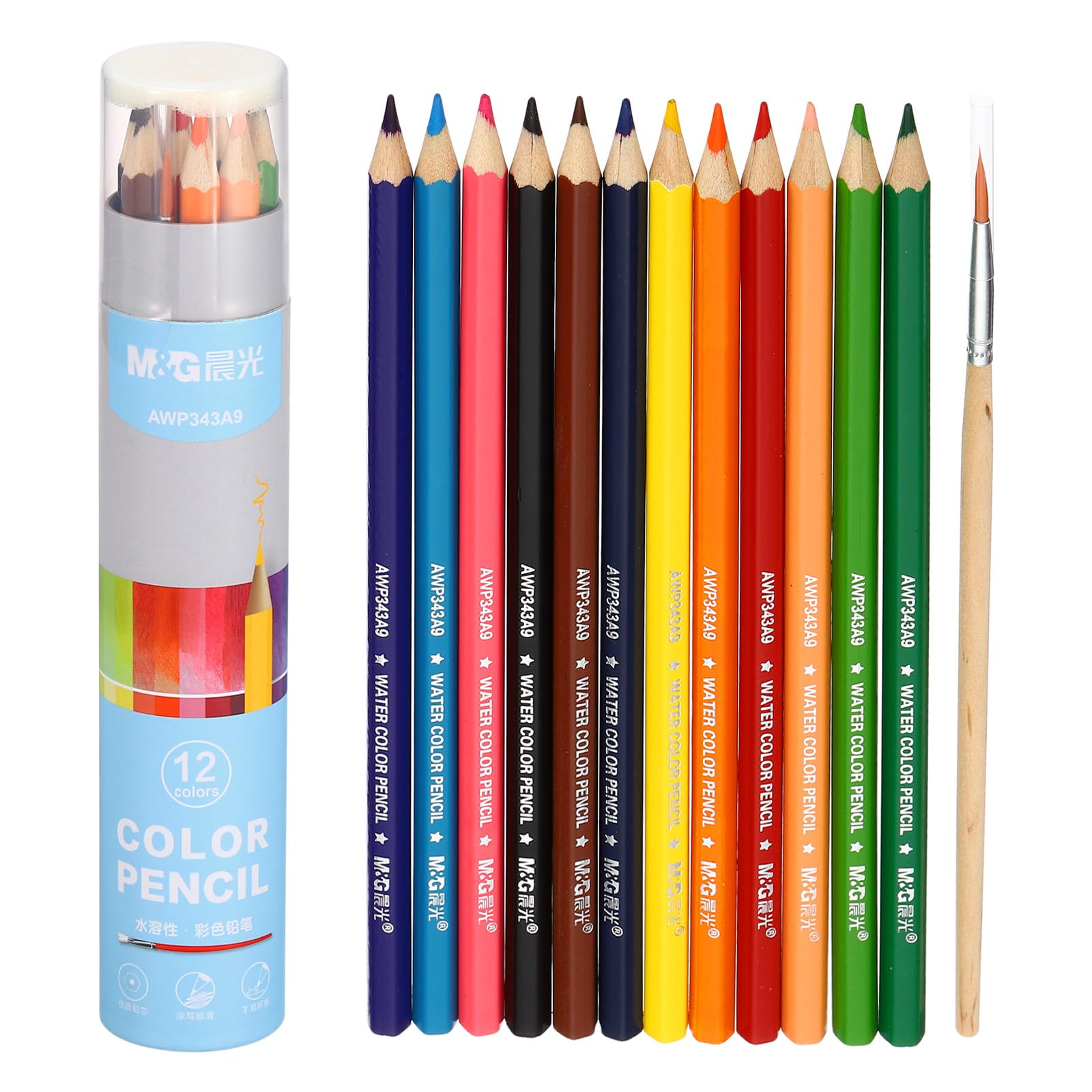 M&G 12 Colors Colored Pencils Set, 12pcs Drawing Color Pencil Water Soluble Art Supplies for Beginner Adult Coloring Book Gifts with Blue Pencil Holder