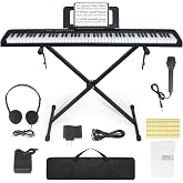 88 Key Piano Keyboard, Electric Digital Piano with Semi Weighted Keys, Keyboard Piano with Sustain Pedal, Power Supply, Stand, Carrying Case, Headphones, USB-MIDI Compatibility, for Beginner Adults