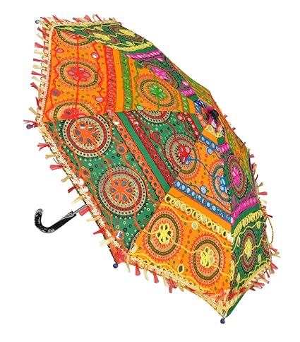 Lal Haveli Party Decoration Designer Embroidery Cotton Umbrella Parasol 21 x 26 inches