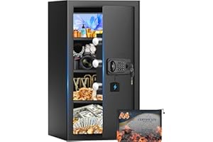 RXUJYC 6.5 Cuft Large Fireproof Safe Box, Home Safe Water and Fireproof, Anti-Theft Digital Security Lock Box with Smart Alert System, Removable Shelf, Mute Function, Document Safes for Jewelry