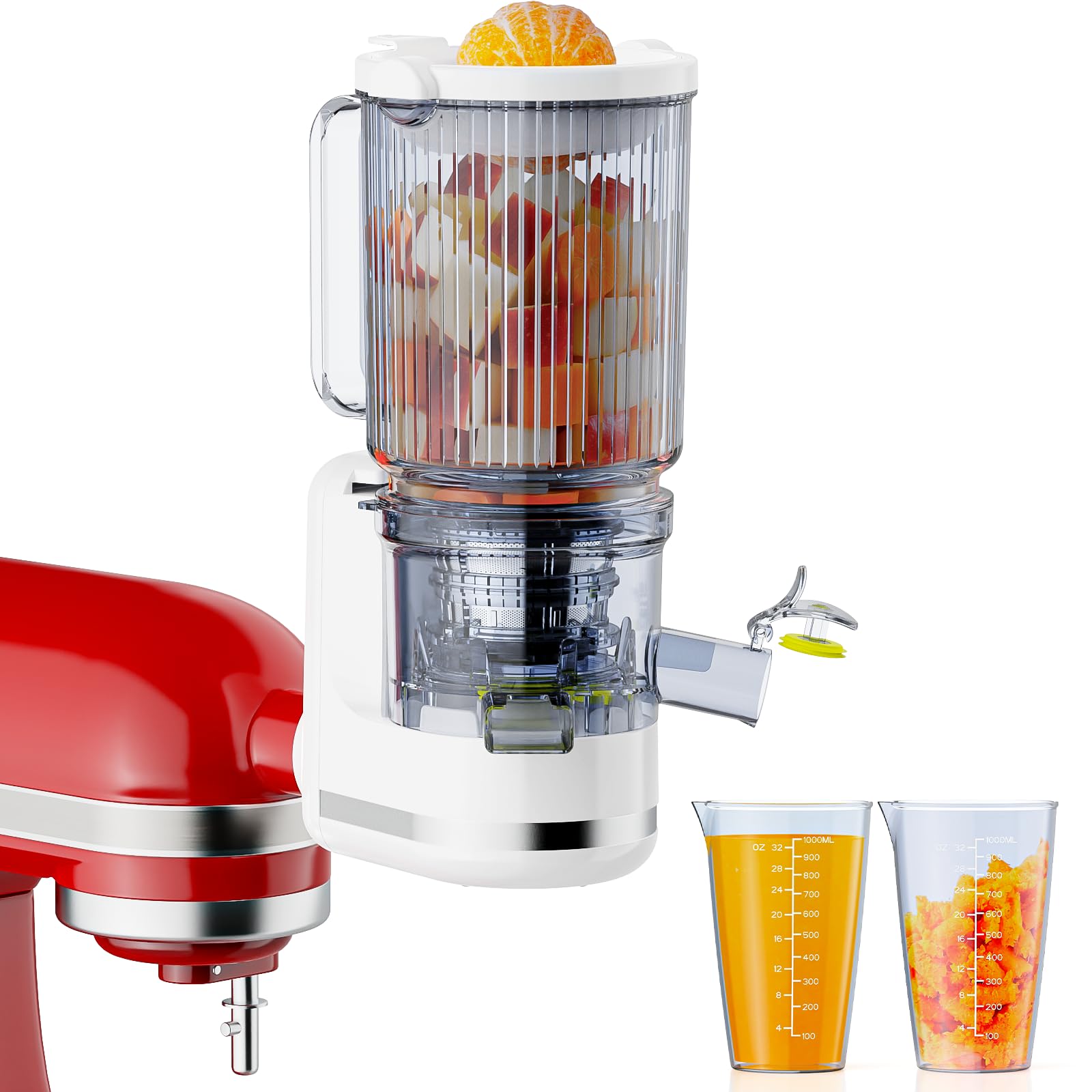 Photo 1 of Masticating Juicer Attachment for KitchenAid Stand Mixer, Cold Press Slow Juicer with 4.9" Large Feed Chute for Whole Fruits & Vegetables, Includes 2*1L Measuring Cups for Kitchenaid Mixer Attachments