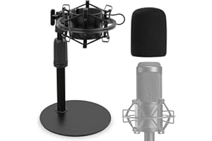 Frgyee Upgraded AT2020 Desktop Mic Stand, Adjustable Table Microphone Stand with Shock Mount and Foam Windscreen for Audio Technica AT2020 AT2020USB+ AT2035 ATR2500 Condenser Mic