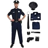 Haikyuu Men's Short Sleeve Police Officer Uniform Halloween Costume with Cap