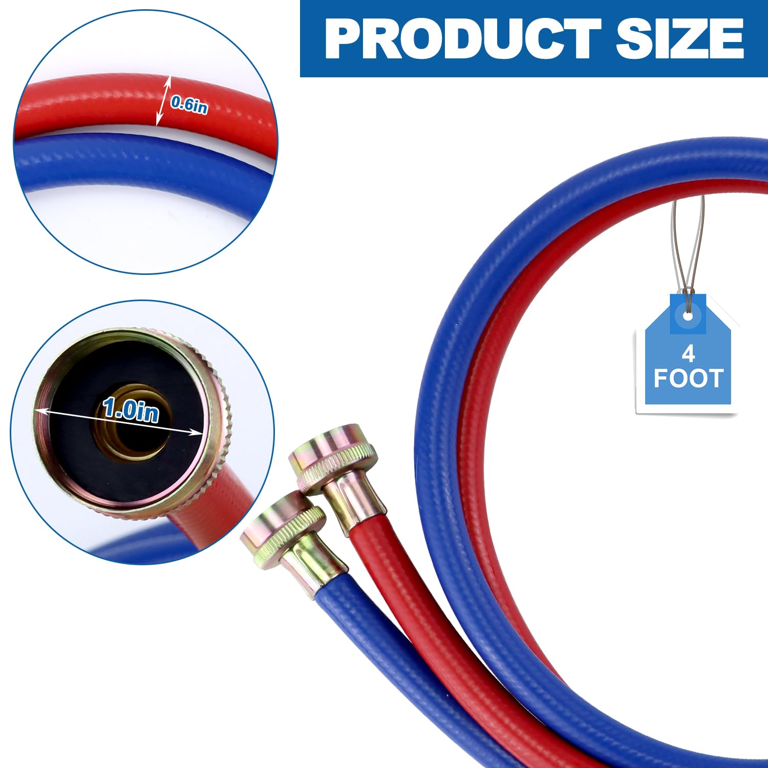 Washer Hoses 4FT,Rubber Washing Machine Hoses 3/4 Washer Machine Hoses 2 packs,Burst Proof Water Supply Lines ​for Hot and Cold Water Washer Hoses,Universal for All Standard Wash Machines-by MIFLUS