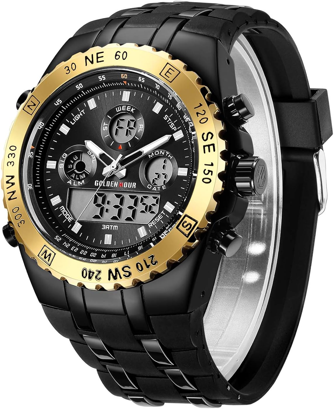 GOLDEN HOUR Huge Heavy Military Sports Watches for Men, 3ATM Waterproof