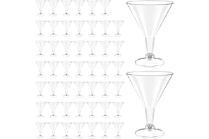 KHZSPP 50Pcs Plastic Martini Glasses,Reusable Portable Cocktail Glasses with Removable Base,Margarita Glass for Wedding Party