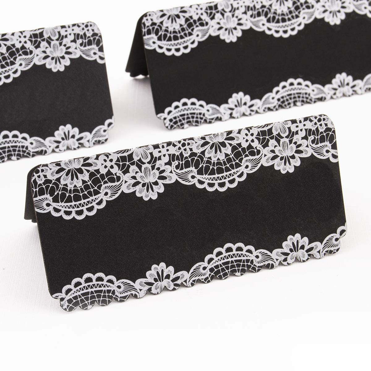 Summer-Ray 48 Place Cards with White Printing Lace for Wedding Parties (Black)