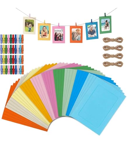 Swpeet Lot De 105 Cadres Photo En Papier à Suspendre - 5 Tailles Noires Avec Clips Et Cordes - Idéal Pour Photos, Art Et Décoration