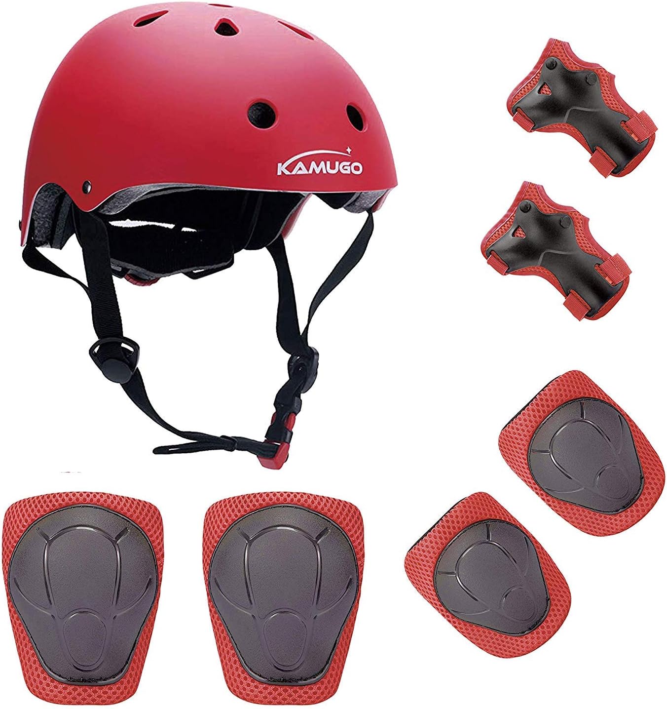 KAMUGO Kids Bike Helmet, Toddler Helmet for Ages 3-8 Boys Girls with Sports Protective Gear Set Knee Elbow Wrist Pads for Skateboard Cycling Scooter Rollerblading, CPSC Certified