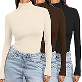 Ekouaer Women's 3 Pack Turtleneck Long Sleeve Shirts Slim Fit Thermal Underwear Tops Lightweight Pullover Tees