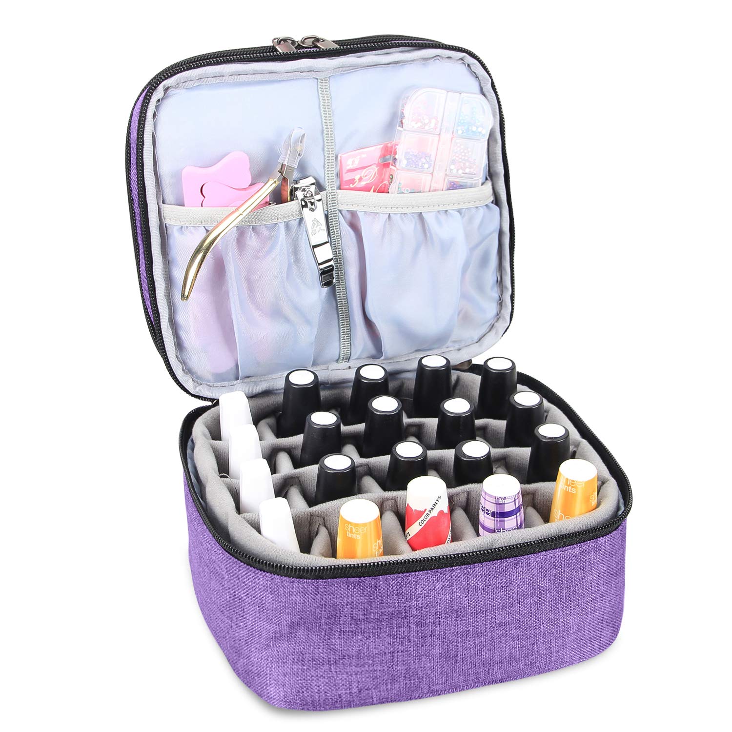 Luxja Nail Polish Carrying Case - Holds 20 Bottles (15ml - 0.5 fl.oz), Double-layer Organizer for Nail Polish and Manicure Set, Purple : Beauty