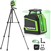 Huepar Laser Level Self Leveling with 60Inch Tripod, Rechargeable 360 Niveau Laser Tool, ±1/9 Inch Accuracy, 3 Brightness Lev