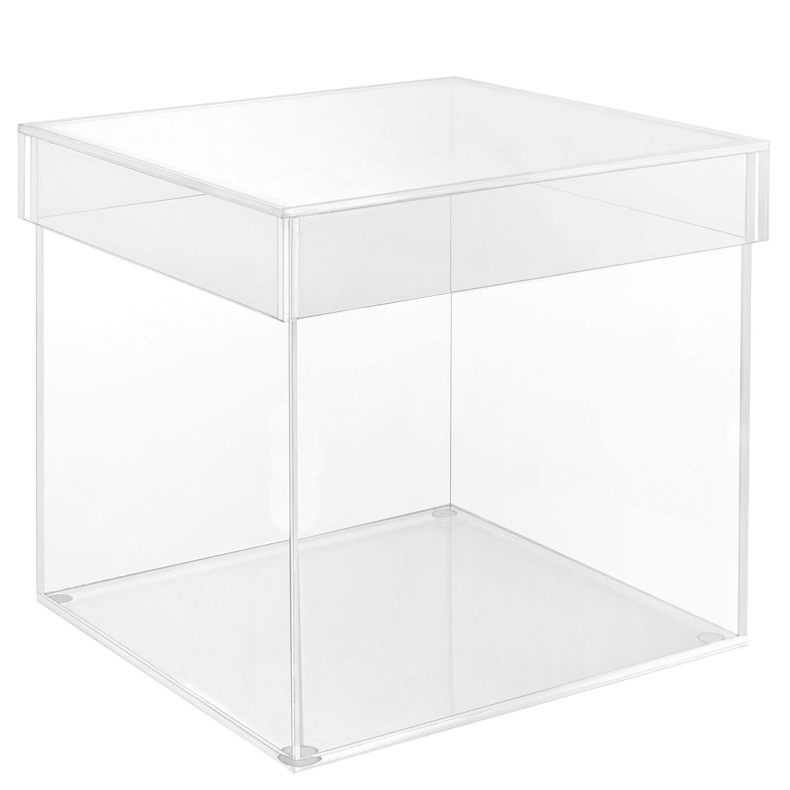 BELLE VOUS 5 Sided Clear Acrylic Cube Display Box with Lid - 15 x 15cm/6 x 6 Inches - Plastic Dust proof Countertop Storage Case for Collectibles, Toys, Party Decoration, Makeup and Gifts