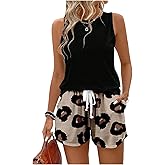 SOLY HUX Women's 2 Piece Outfits Sleeveless Tank Tops and Leopard Print Shorts Casual Summer Set