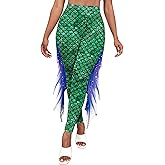 color cosplayer Mermaid Yoga Print Leggings for Women Plus Size Fish Scale High Waisted Pants Halloween Costume Tights