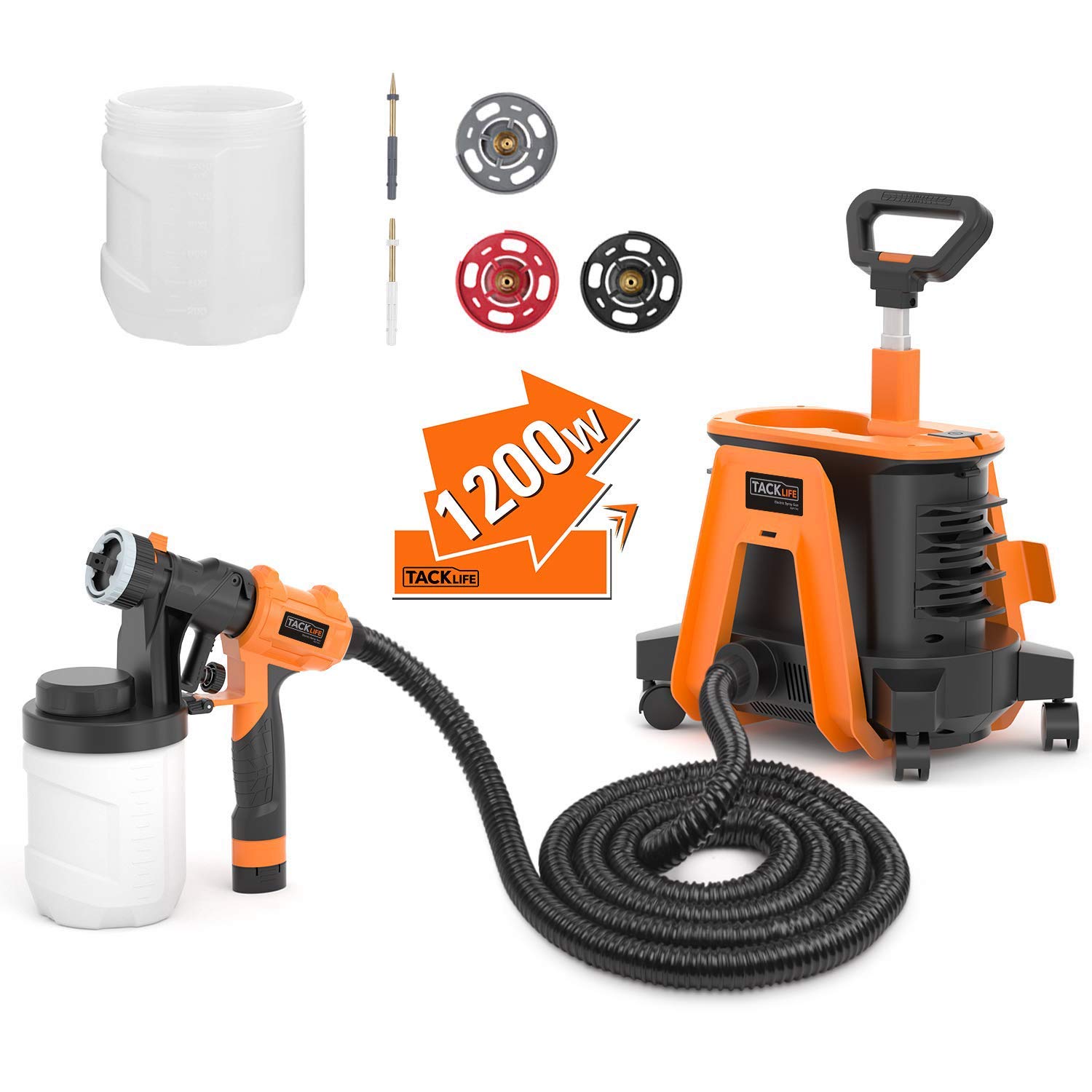 Pistola de Pintura 1200W, 2 Recipientes de 1200ML, Pistola de