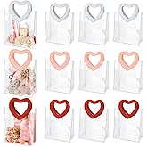 Locmeo 12 Pcs Valentine's Day Clear Plastic Gift Bags with Handle, 8 x 7 x 4 Inch Reusable Transparent PVC Gift Wrap Bags Bulk for Valentine Wedding Bridal Baby Shower Party Favors