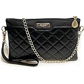 Marhaliya Women's Quilted Shoulder Bag, Vegan Leather Wristlet with Detachable Chain - Crossbody or Evening Clutch Purse