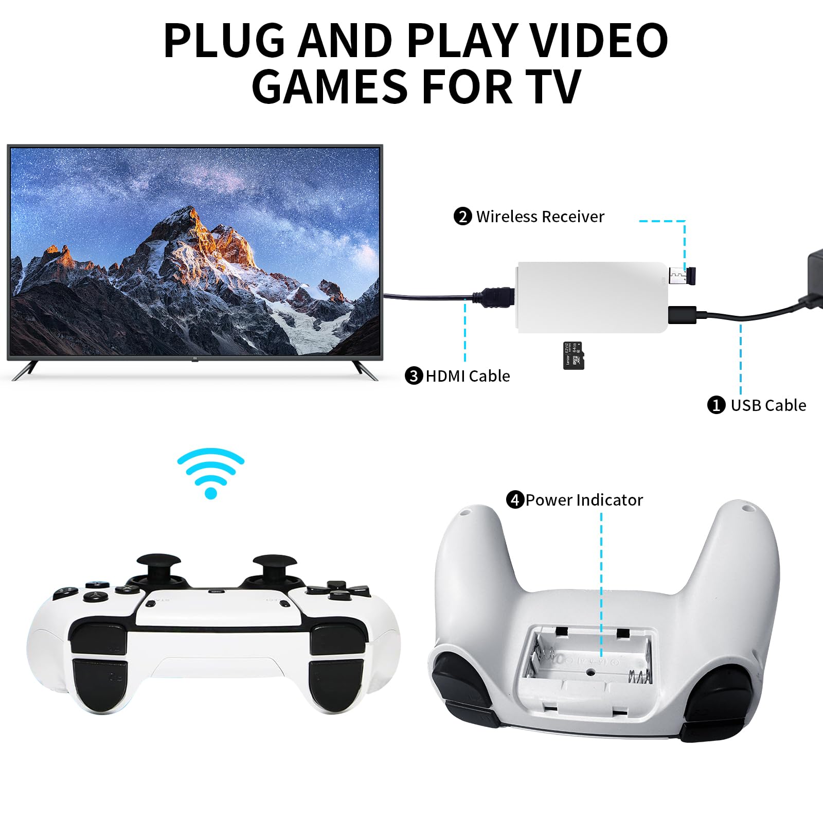 Retro Game Stick, Retro Gaming Console with Built-in 20000+ Classic Games, Wireless Game Stick, Retro Game Console 64GB, 4K, HDMI Output, 23 Emulators, Game Console with Dual 2.4G Wireless Controllers