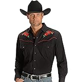 ELY Cattleman Mens Long Sleeve Western Shirt with Rose EmbroideryButton Down Shirt