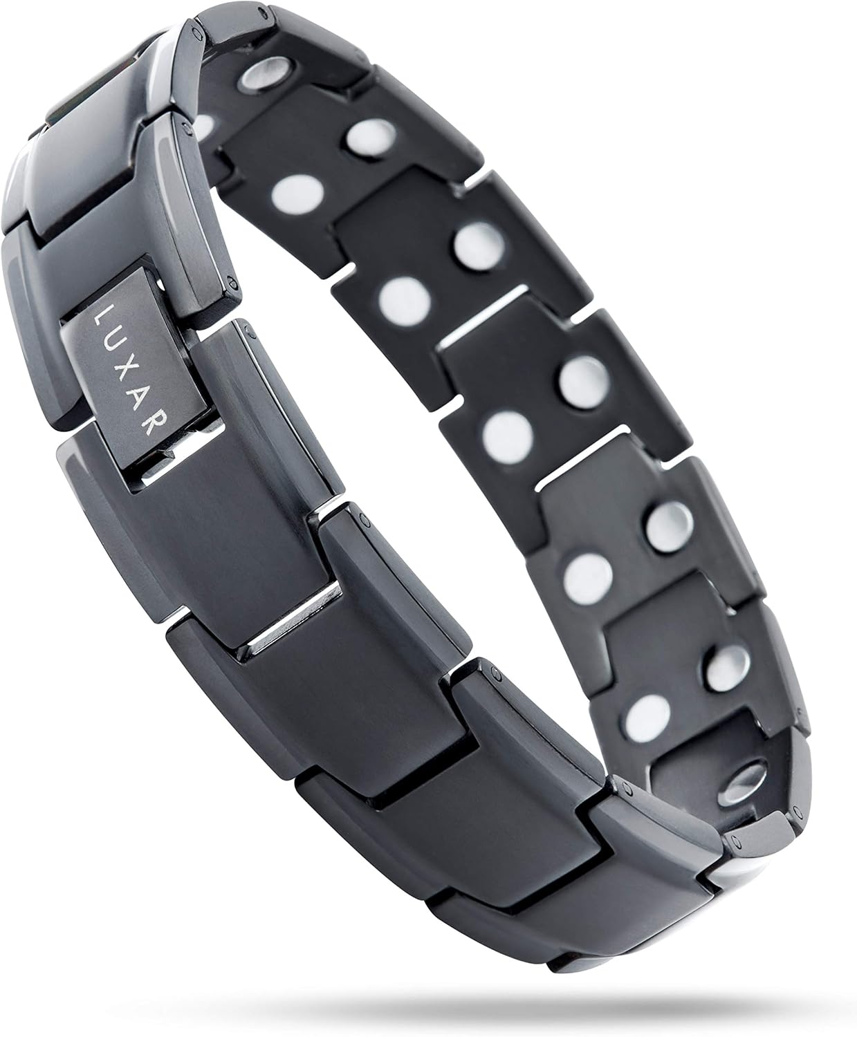 Men's Titanium Magnetic Therapy Linked Bracelet | LUXAR Double Magnet Strength | Designed for Arthritis, Tendonitis, Tennis/Golf Elbow, Carpal Tunnel Syndrome and Physical Pain Relief (Brushed Black): Health & Personal Care