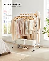 SONGMICS Clothes Rail Double Hanging Rack with Wheels White HSR107W01 view 2