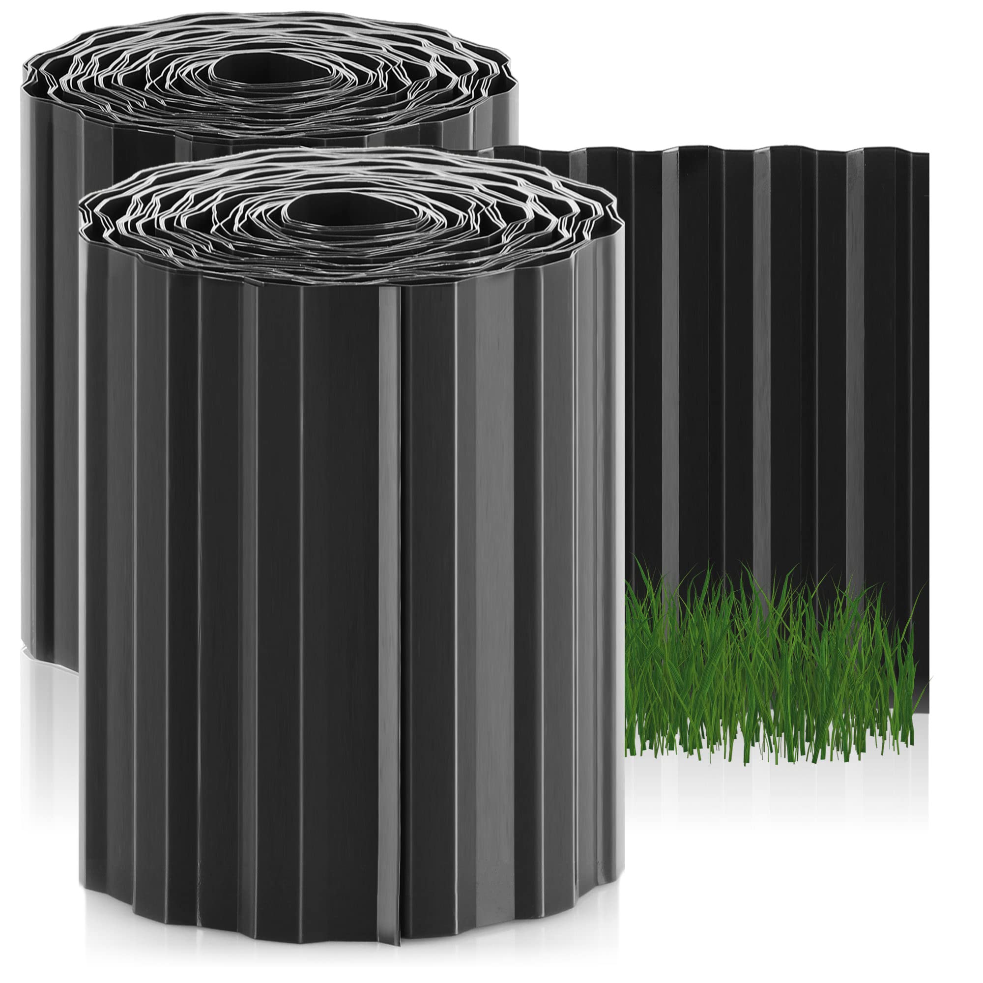 COM-FOUR® 2x lawn edge 20 x 900 cm made of plastic - flexible bed edging for lawn, flower bed or as a mowing edge - grass finish, length individually adjustable - bed edging