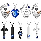 9 Pcs Heart Cross Cubic Urn Necklace for Ashes Keepsake Cremation Jewelry Stainless Steel Necklace Crystal Memorial Pendant Heart Locket Ashes Jewelry for Women Men Loved Ones, 9 Styles