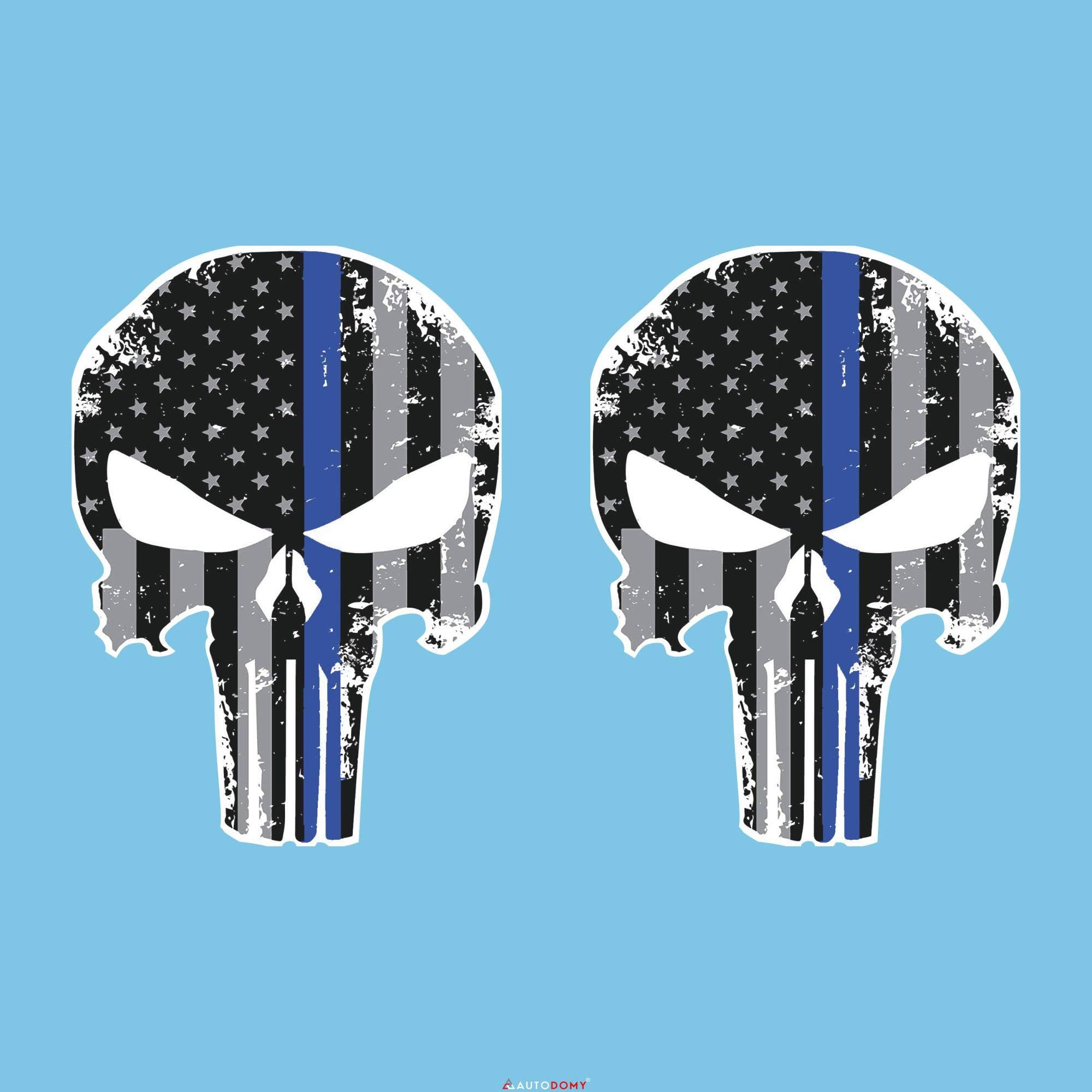 Autodomy Punisher Skull Stars Stickers Pack 2 Units for Car or Motorcycle (Blue)