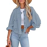 BZB Womens Waffle Knit Shacket Jackets Lightweight Cropped Shacket Long Sleeve Button Down Shirts