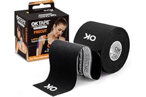OK TAPE Kinesiology Tape 10 inches Precut, 20 Strips, Cotton Elastic Athletic Tape Latex Free, 2in x 16ft, Black