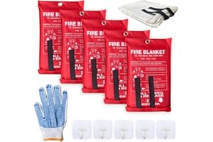 Leberna 5 Pack 39.9x39.3 Fire Blanket Fire Suppression Blanket | Fiberglass Fire Blankets Emergency for People Flame Retardant Fireproof Survival Safety Kitchen, Fireplace, Car, Office, Warehouse