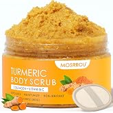 Turmeric Body Scrub Vitamin C Exfoliating Body Scrub Dead Skin Remover | With Collagen Coconut Oil Body Exfoliator Dead Skin Remover Smooth Hydrated Natural Scrub for Butt Bikini Area with Loofah