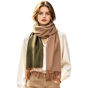 WaJuemy 100% Australian Wool Winter Scarf for Women & Men | Two-Tone Contrast Color Lightweight Soft Scarves, Luxurious Warm