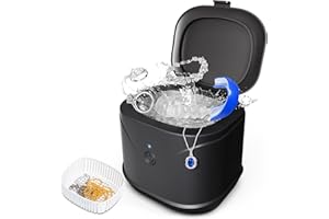 Ultrasonic Jewelry Cleaner, KUNPHY Retainer Sonic Cleaning Machine with 46kHz 7.5 OZ Portable Professional Denture Cleaner for Retainer, Dental, Mouth Guard, Ring, Silver, Jewelry