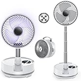 Onnilife 8 inch Portable Fan-Battery Operated Fan, Oscillating Rechargeable Fan with 20000mAh, Remote Control LED Lights, 72HR Run Time, Outdoor Portable Foldable Fan for Camping＆travel (White