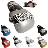 Combat Sports Max Strike MMA Training Gloves, Open Palm Fingerless Gloves for MMA, Muay Thai, and Kickboxing (Silver/Black, Large)