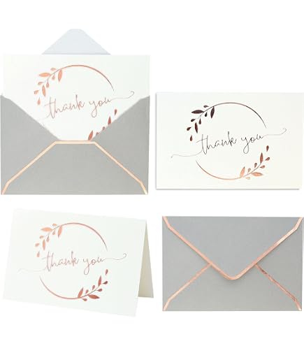 Chriz.Z Dankeskarten 50er Set – Weiße Karten Mit Roségoldener 'Danke'-Folie, Inkl. 52 Kraftumschläge, 4x6 Zoll