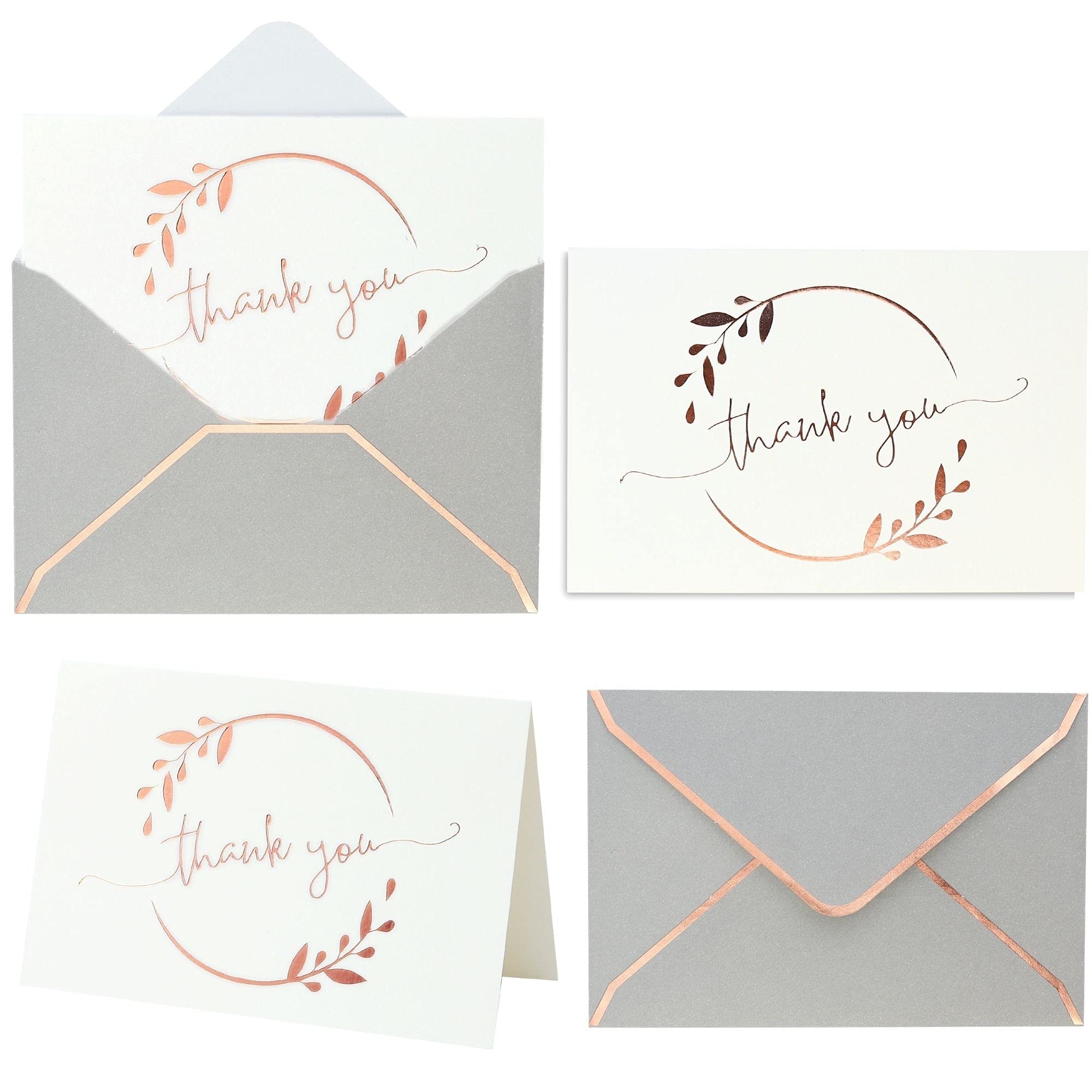 Heavy Duty Thank You Cards with Envelopes - 36 PK - Gold Thank You Notes 4x6 Inches Baby Shower Wedding, Small Business Graduation Funeral Bridal Shower (Rose Gold)