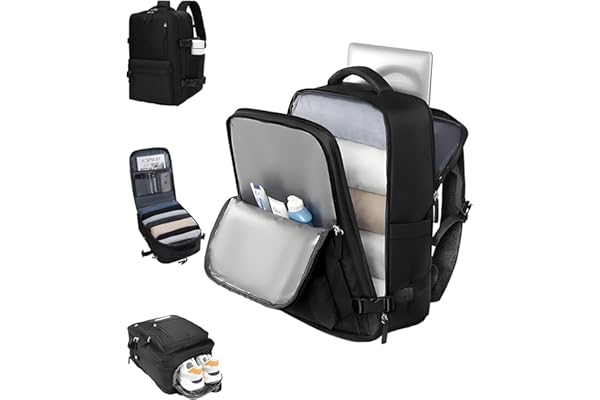 Mochila de Viagem Feminina Expansível 30-40L, Antifurto com Porta USB, Compartimento para Laptop 17.3", Aprovado como Bagagem de Mão, Leve 0.88kg, para Homens e Mulheres, Trabalho e Passeio