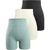 YNNTHY Women's 3 Piece Workout Shorts Yoga Seamless Ribbed High Waisted Spandex Booty Biker Shorts